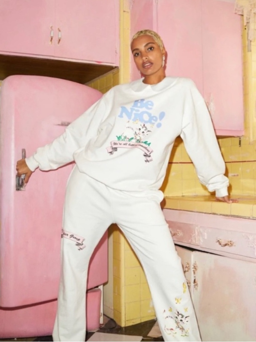 Mayfair Group white kitten be nice sweatpants - Women's Relaxed Jogger XS